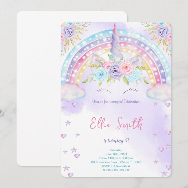 Einladung von Unicorn Kids (Vorne/Hinten)