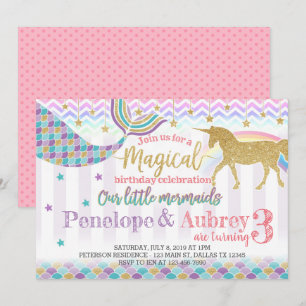 Einladung von Unicorn Mermaid Geburtstagsparty