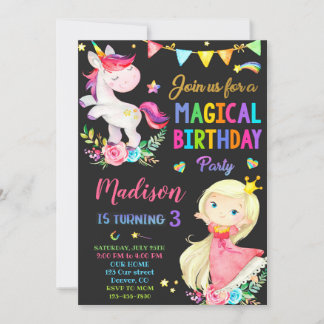 Einladung von Unicorn und Prinzessin zum Geburtsta