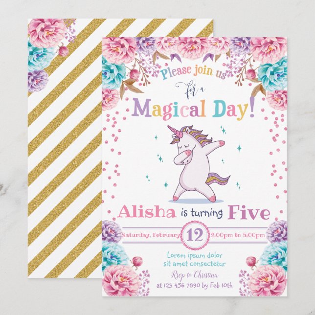 Einladung von Unicorn zum Geburtstag (Vorne/Hinten)
