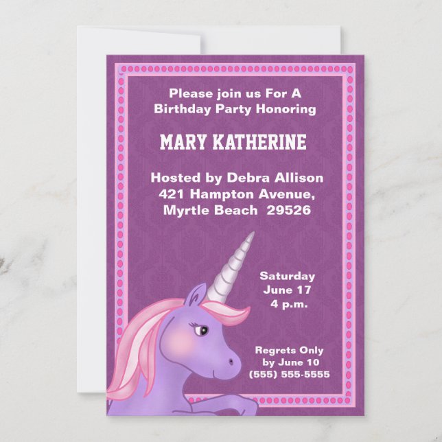 Einladung von Unicorn zum Geburtstag (Vorderseite)