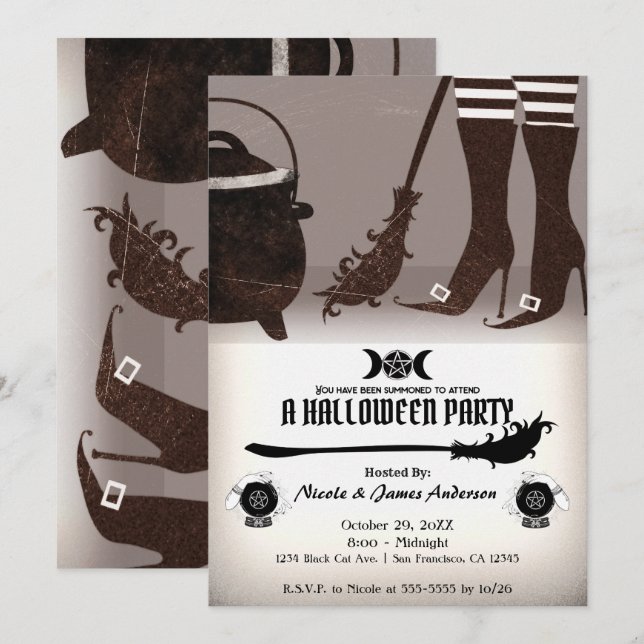 Einladung von Vintagen Hexen-Halloween-Party (Vorne/Hinten)