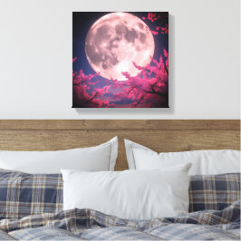 Einladung von Vollmond- und Kirschblüten - Elegant Leinwanddruck