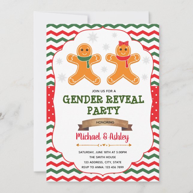 Einladung von Weihnachten-Lebkuchen-Gender (Vorderseite)