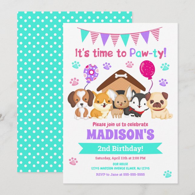 Einladung von Welpen zum Geburtstag / Mädchentraub (Vorne/Hinten)