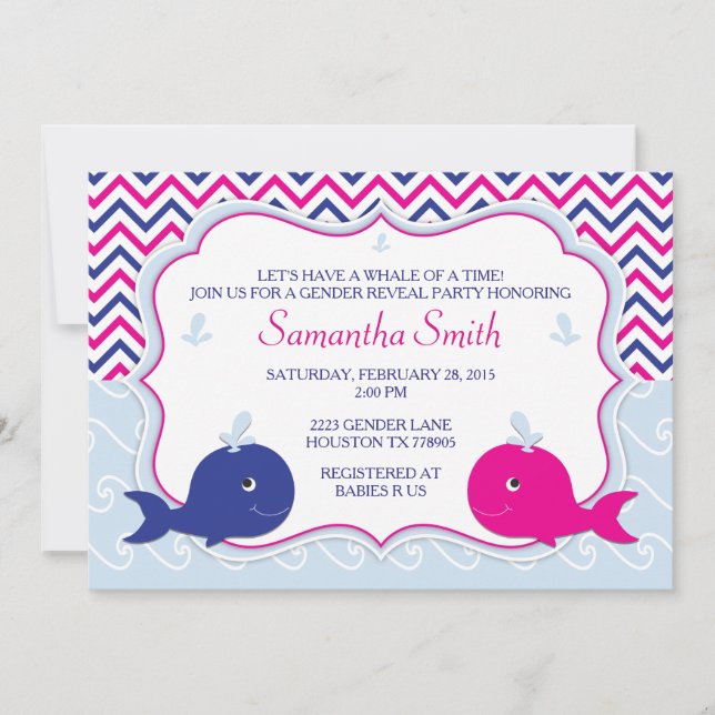 Einladung von Whale Gender Reveal Baby Shower (Vorderseite)
