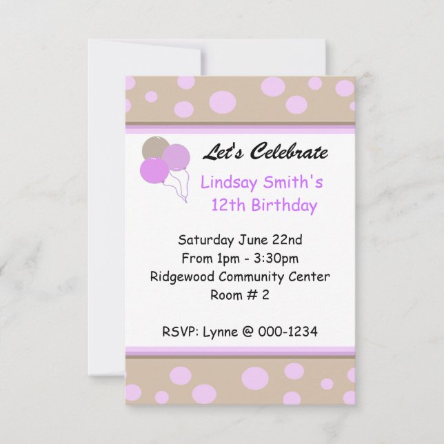 Einladung von Whimsical Dots zum Geburtstag (Vorderseite)