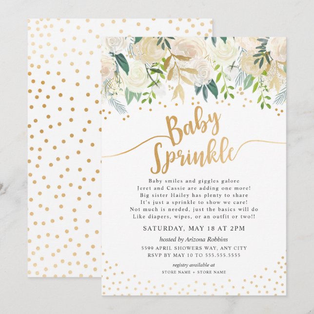 Einladung von White Floral Baby Sprinkle (Vorne/Hinten)