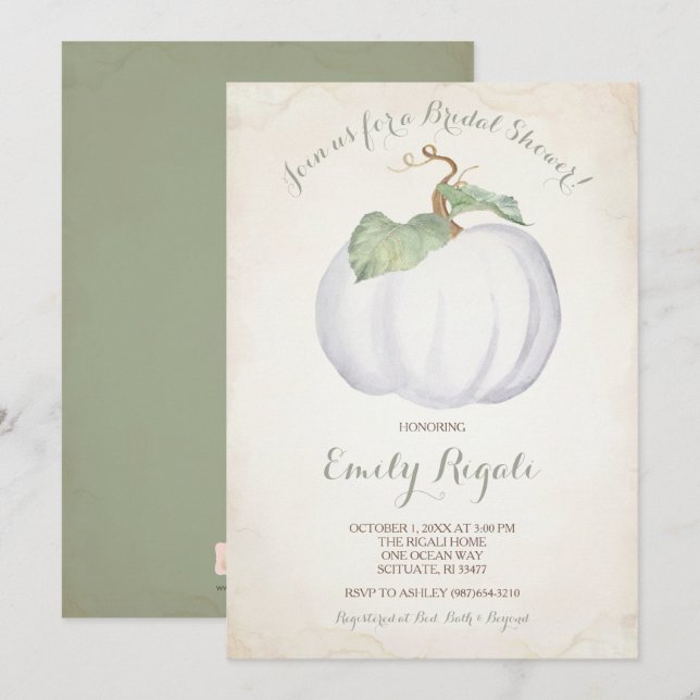 Einladung von White Pumpkin Fall Bridal Dusche (Vorne/Hinten)