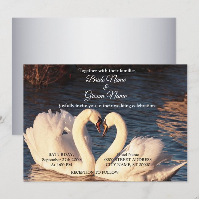 Einladung von White Swans Hochzeit (Vorne/Hinten)