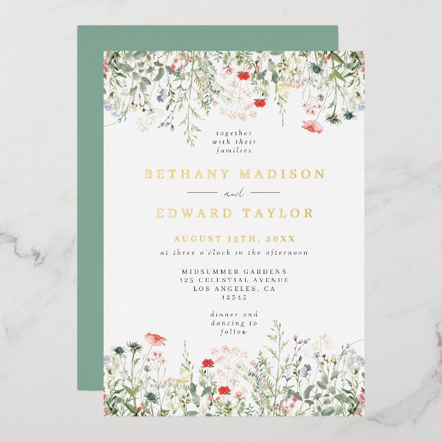 Einladung von Wildblume Wedding Foil (Vorderseite/Rückseite)