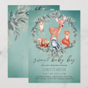 Einladung von Woodland Animals Baby Shower Boy