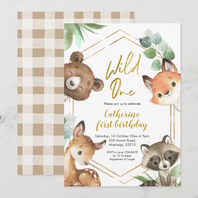 Einladung von Woodland Wild zum Geburtstag (Vorne/Hinten)