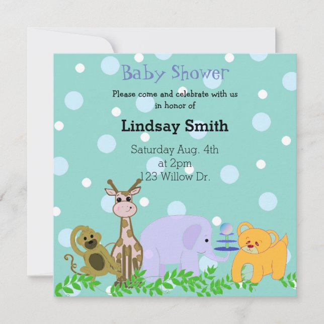 Einladung von Zoo Animal Baby Shower (Vorderseite)