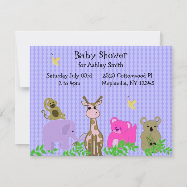 Einladung von Zoo Animal Baby Shower (Vorderseite)