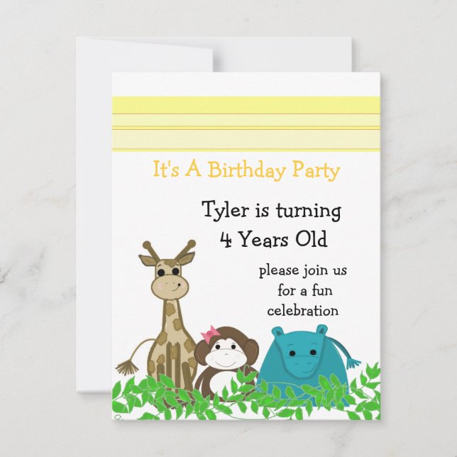 Einladung von Zoo Animal zum Geburtstag (Vorderseite)