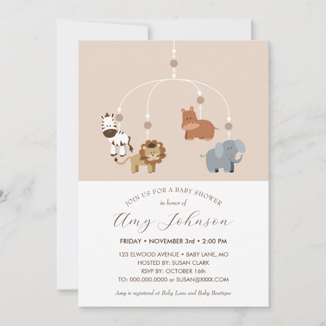 Einladung von Zootieren Gender Neutral Baby Shower (Vorderseite)