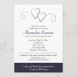 Einladung von zwei Herz Navy & Silver Bridal Dusch