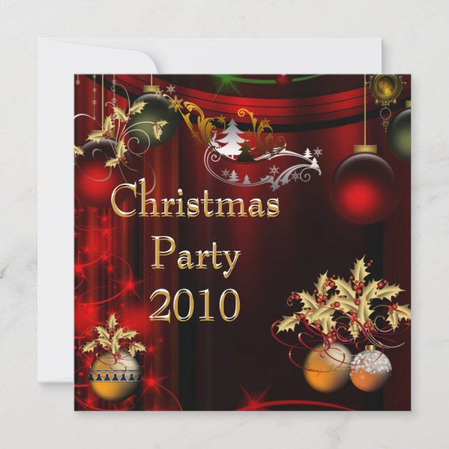 Einladung Weihnachts-Party Gold Xmas Red Green (Vorderseite)
