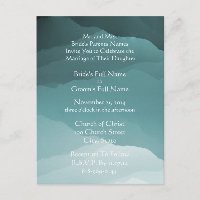 Einladung White auf Misty SeaBlue Hochzeit (Vorderseite)