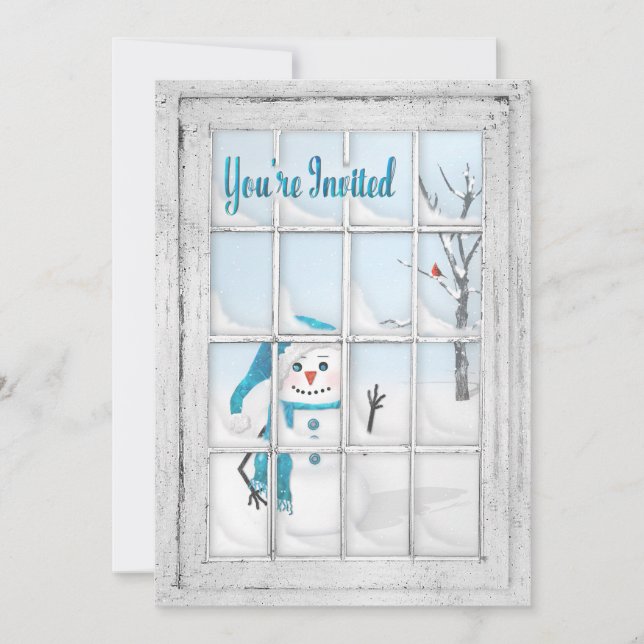 EINLADUNG - WINTER-BLUES - SNOWMAN - FENSTER (Vorderseite)