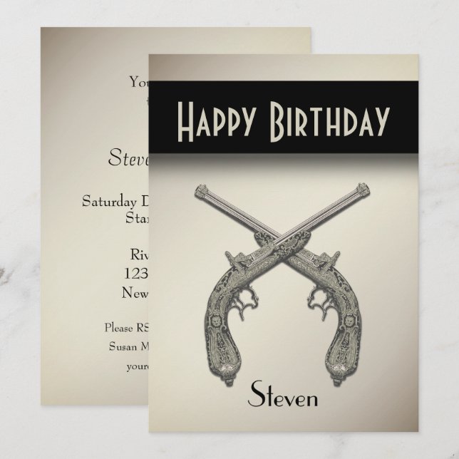 Einladung zu antiken Guns zum Geburtstag (Vorne/Hinten)