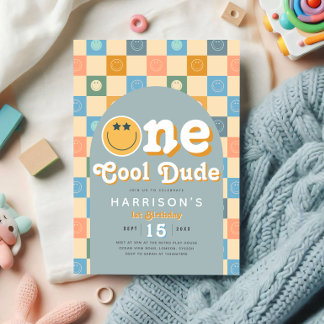 Einladung zu einem Coolen Typ Boys Retro 1. Geburt