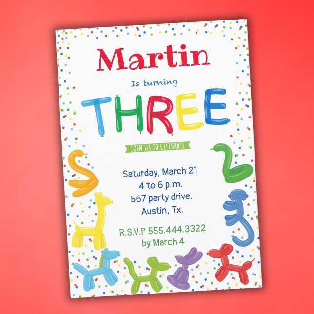 Einladung zu einem Tierballon zum 3. Geburtstag (Von Creator hochgeladen)