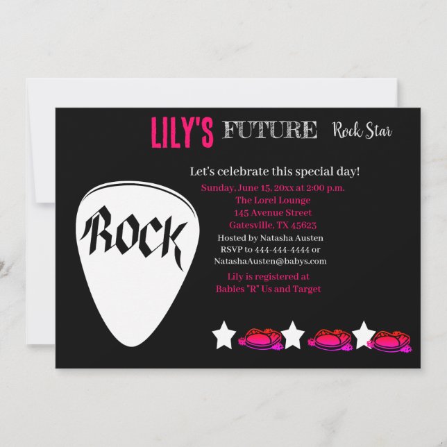 Einladung zu einem zukünftigen Rocker Baby Shower (Vorderseite)