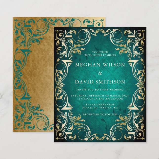 Einladung zu einer Aquamarinen Goldhochzeit im Zie (Vorne/Hinten)