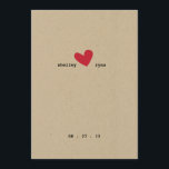 Einladung zu einer einfachen Herzhochzeit<br><div class="desc">Einfaches Herzdesign in Rot auf Brown Kraft Wedding Einladung.</div>