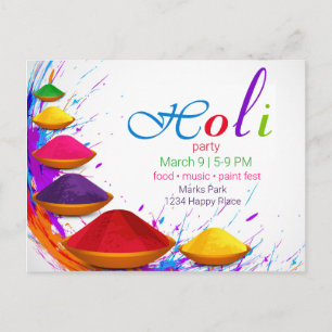 Einladung zu einer farbenfrohen Happy Holi Powders Postkarte