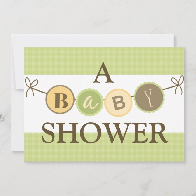 Einladung zu einer grünen und gelben Babydusche (Vorderseite)