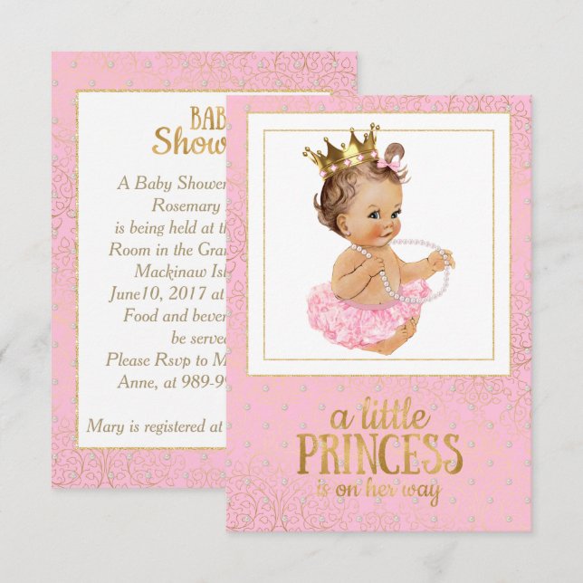 Einladung zu einer Pink and Gold Baby Dusche (Vorne/Hinten)