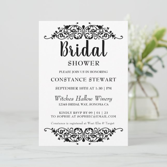 Einladung zu einer schicken Black Bridal-Dusche (Stehend Vorderseite)