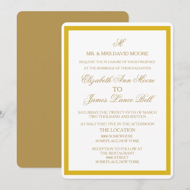 Einladung zu einfachen Gold- und Weißhochzeiten (Vorne/Hinten)
