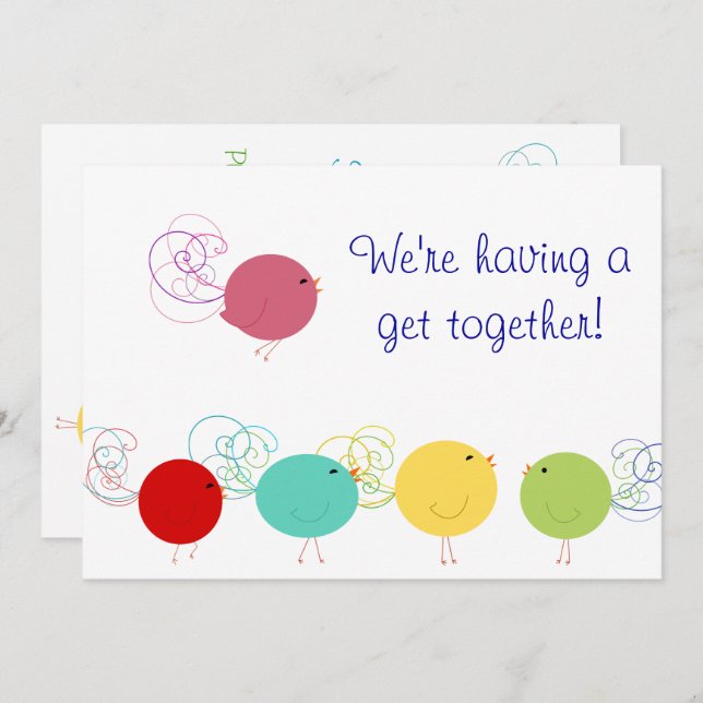 Einladung zu farbigen Birdies (Vorne/Hinten)