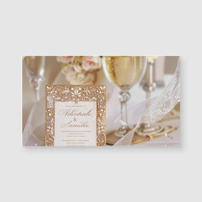 Einladung zu glamourösen Hochzeiten in Gold und We (Vorderseite)