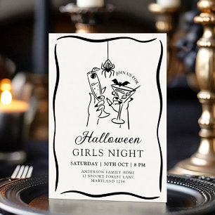 Einladung zu Halloween Girls Night Hand Drawn