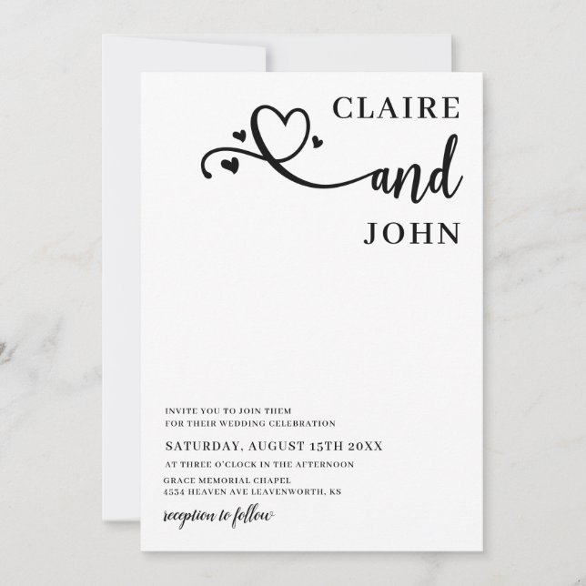 Einladung zu Heart Script Hochzeit (Vorderseite)