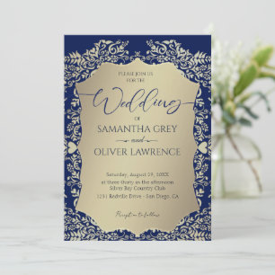 Einladung zu Hochzeiten in Blau und Gold
