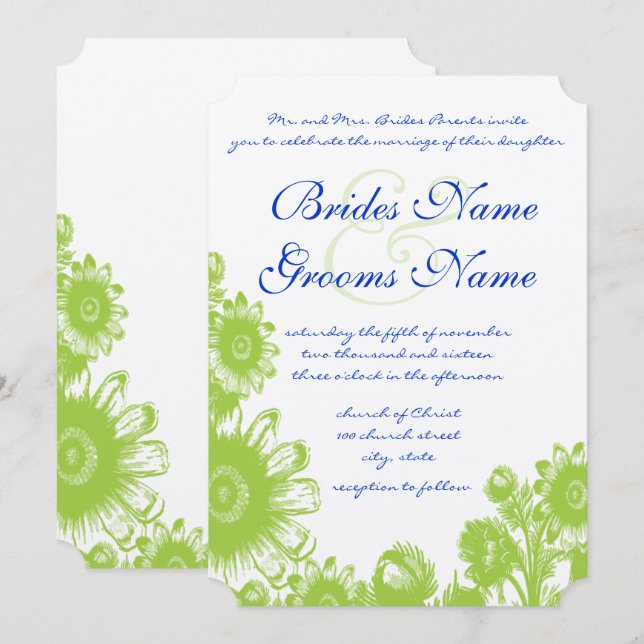 Einladung zu Hochzeiten in Blau und Grün (Vorne/Hinten)