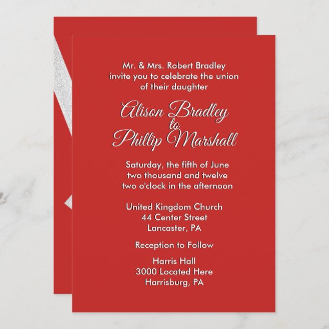 Einladung zu Hochzeiten in Rot und Silber (Vorne/Hinten)