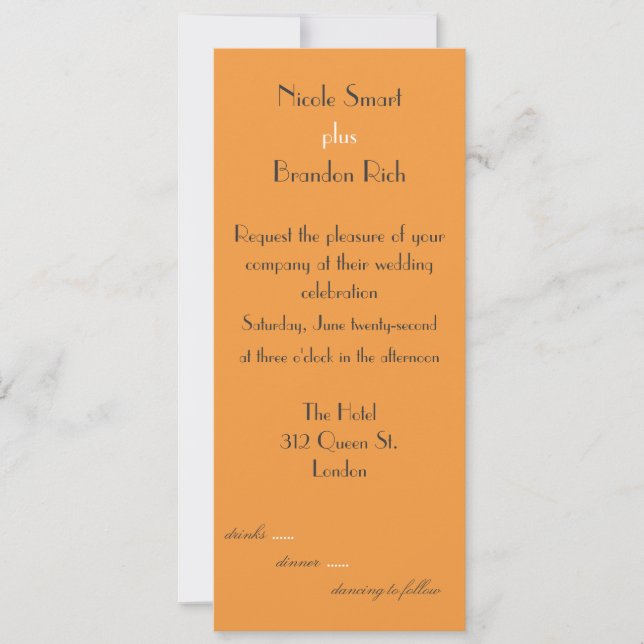 Einladung zu Hochzeiten in sehr Mandarine (Vorderseite)