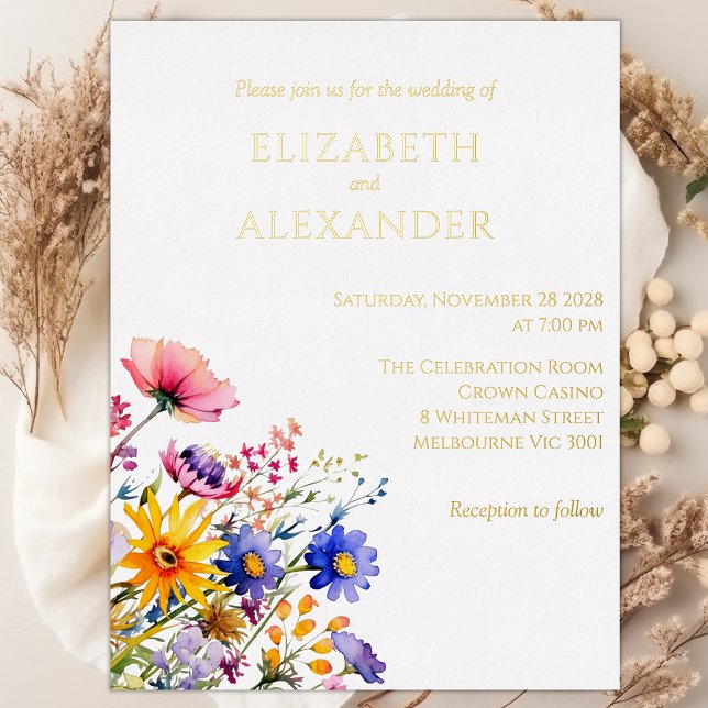 Einladung zu Hochzeiten von Wildblumen und Goldfoh (Real Gold Foil Invitation)
