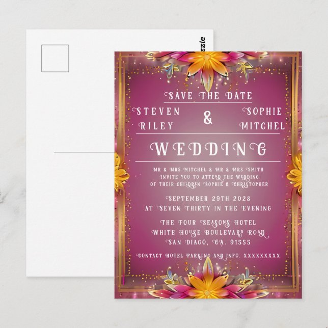 Einladung zu individuell gestaltbaren Blumenhochze Postkarte (Vorne/Hinten)