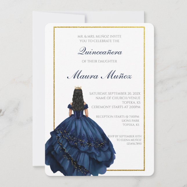 Einladung zu Navy Quinceañera (Vorderseite)