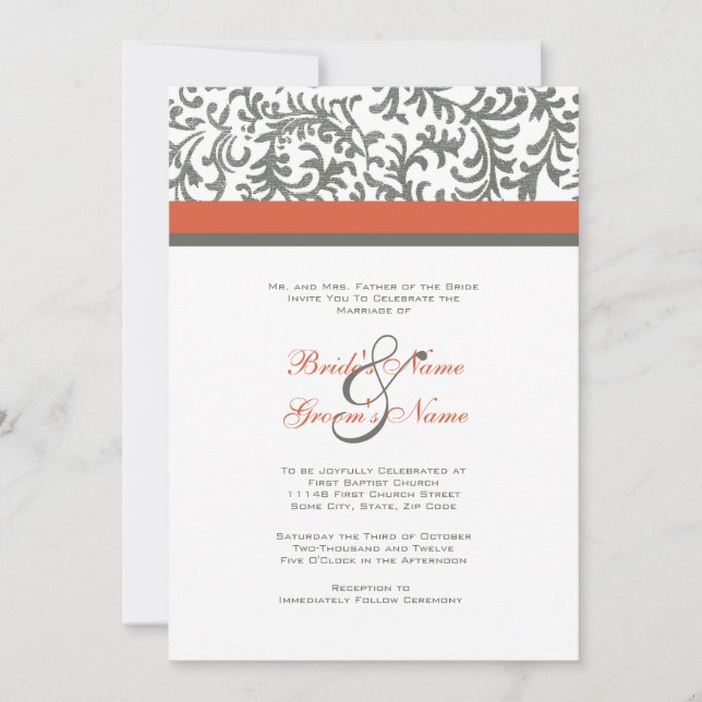 Einladung zu Orangen und Grauen Hochzeiten (Vorderseite)