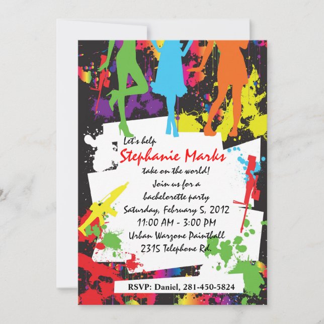 Einladung zu Paintball Junggeselinnen-Abschied (Vorderseite)