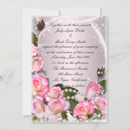 Einladung zu Rosen und Perlen in elegantem Rosa
